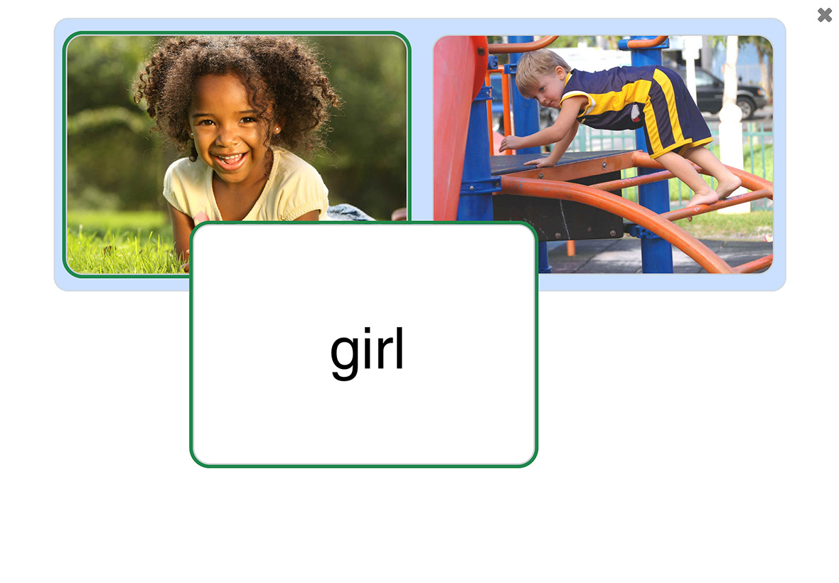 Screenshot of a word to picture matching activity on a tablet