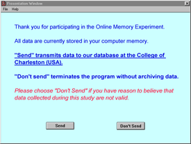 Data transfer entry screen for online experiment
